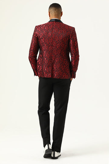 One Button Red Shawl Lapel Jacquard Men's Ball Blazer